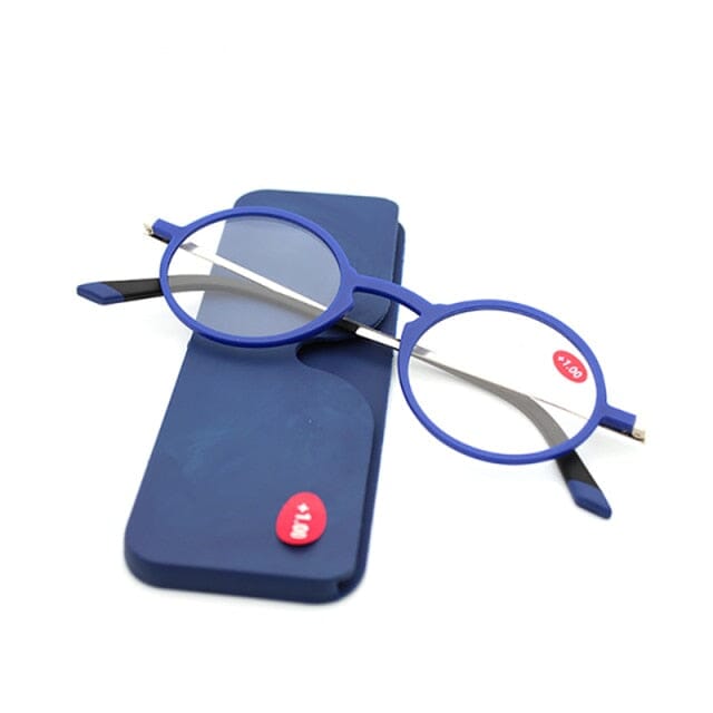 Óculos de Leitura - Porta Celular Redondo/Retangular Mega Indico +1.00 Azul - Redondo 