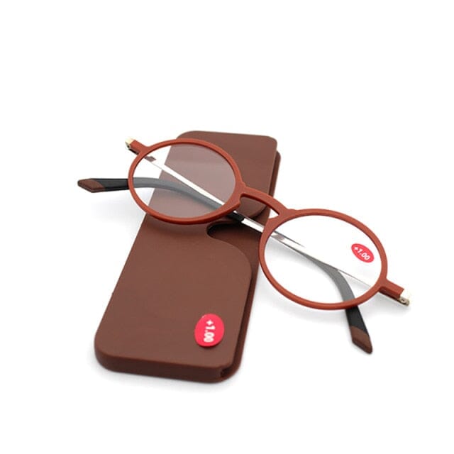 Óculos de Leitura - Porta Celular Redondo/Retangular Mega Indico +1.00 Marrom - Redondo 