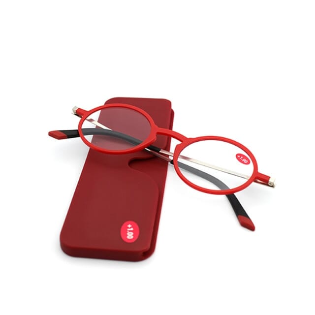Óculos de Leitura - Porta Celular Redondo/Retangular Mega Indico +1.00 Vermelho - Redondo 