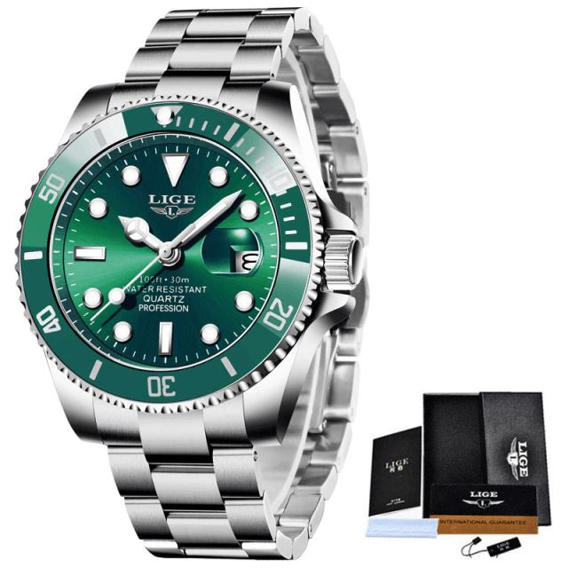 Relógio Lige High Tech Masculino Aço Relógios de pulso Mega Indico Prata/Verde 